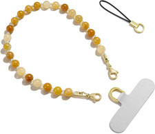 Natural Stone Phone Charm, Handmade Beaded Phone Wrist Strap with Tether Tab, Pu