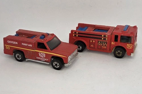 Vintage Hot Wheels- 1974 Red Emergency Squad Unit & 1976 FIRE-EATER Truck