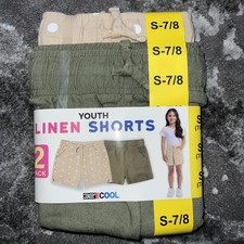 32 Degrees Cool Youth's/Girl 2 Pack Linen Shorts, Green,/Tan Dot Size S 7/8