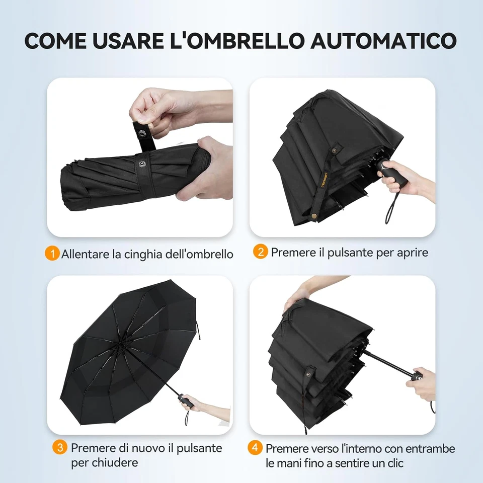 Ombrello Pieghevole Antivento, Grande Portatile Pioggia Da 10 Ossa, Automatico V - Immagine 4 di 4