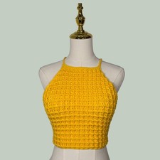 handmade yellow waffle knit crochet halter br...