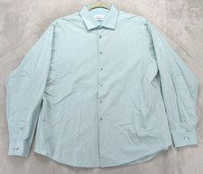 Calvin Klein Dress Shirt Mens 18.5 36/37 Light Blue Check Regular Fit Cotton