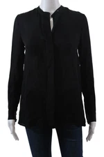 Vince Womens Silk Collar Long Sleeve Button Up Sheer Blouse Black Size 02