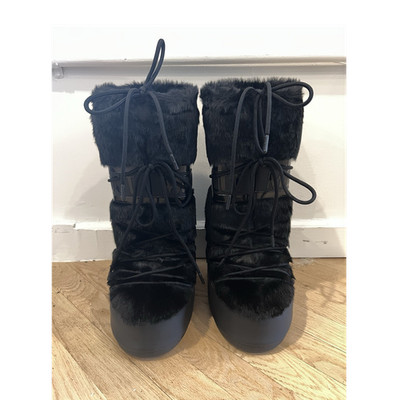Moon Boot Black Faux Fur Lace Up Snow Boots Comfort Men's US Size 9/10.5
