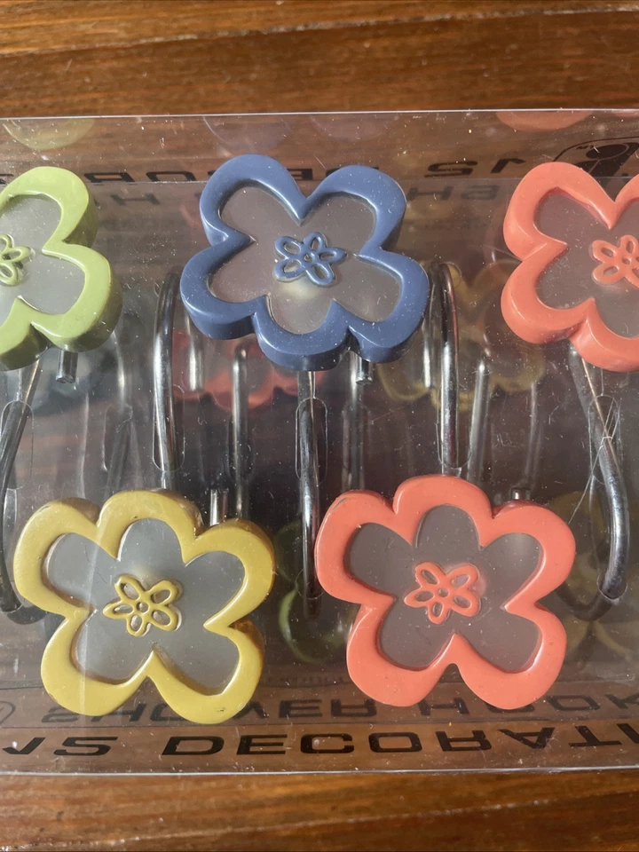 Nuevo juego de 12 ganchos de ducha Flower Power Cottagecore botánicos Foto 3 de 4