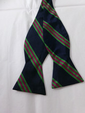 BROOKS BROTHERS    NAVY BLUE, GREEN  RED STRIPED  / 2 1/4" SILK BOW TIE