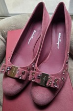 Salvatore Ferragamo Winter Rose Suede Vera Pump Size 10B Crystals Embellished