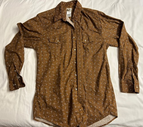 Express Rider Western Shirt Mens Large Brown Floral Long Sleeve Button Down