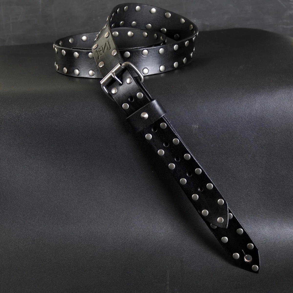 Studded Leather Guitar Strap. Slim 1.5 Wide. Heavy Metal style. Black