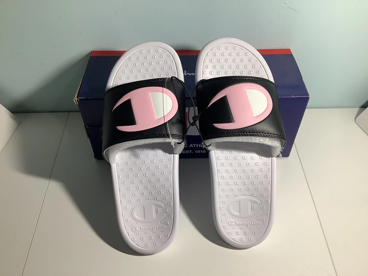 New Youth girls champion slides sandals super slide combo black White Pink Sz 7