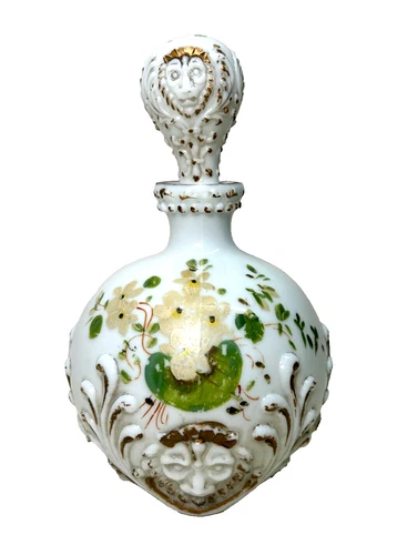 Antique Dithridge Milk Glass Decanter Molded With Stopper hand painted 9.5" Tall