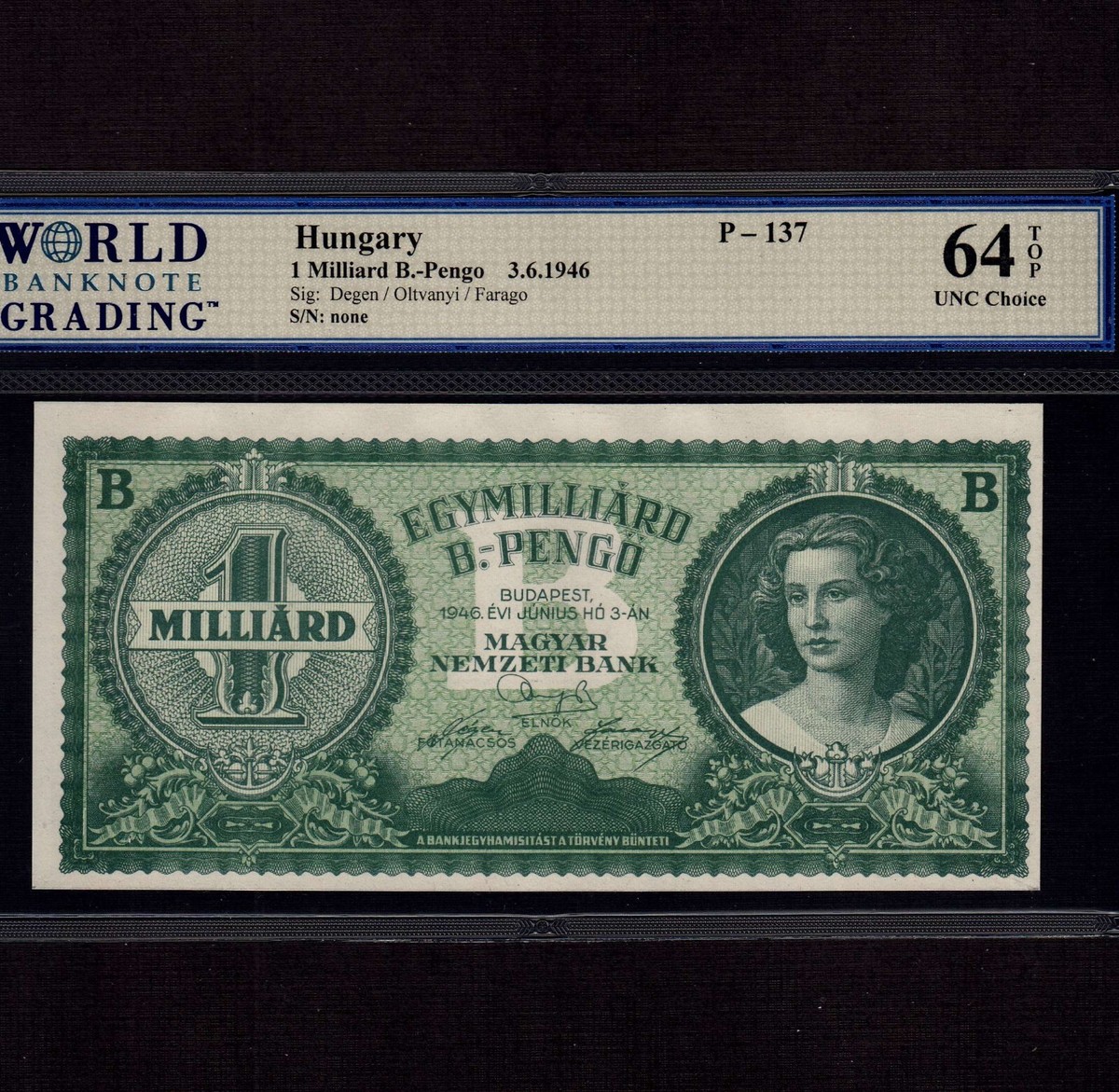 Hungary 1 Milliard B.-Pengo 1946 P-137 * WBG Unc 64 TOP * B.-Pengo