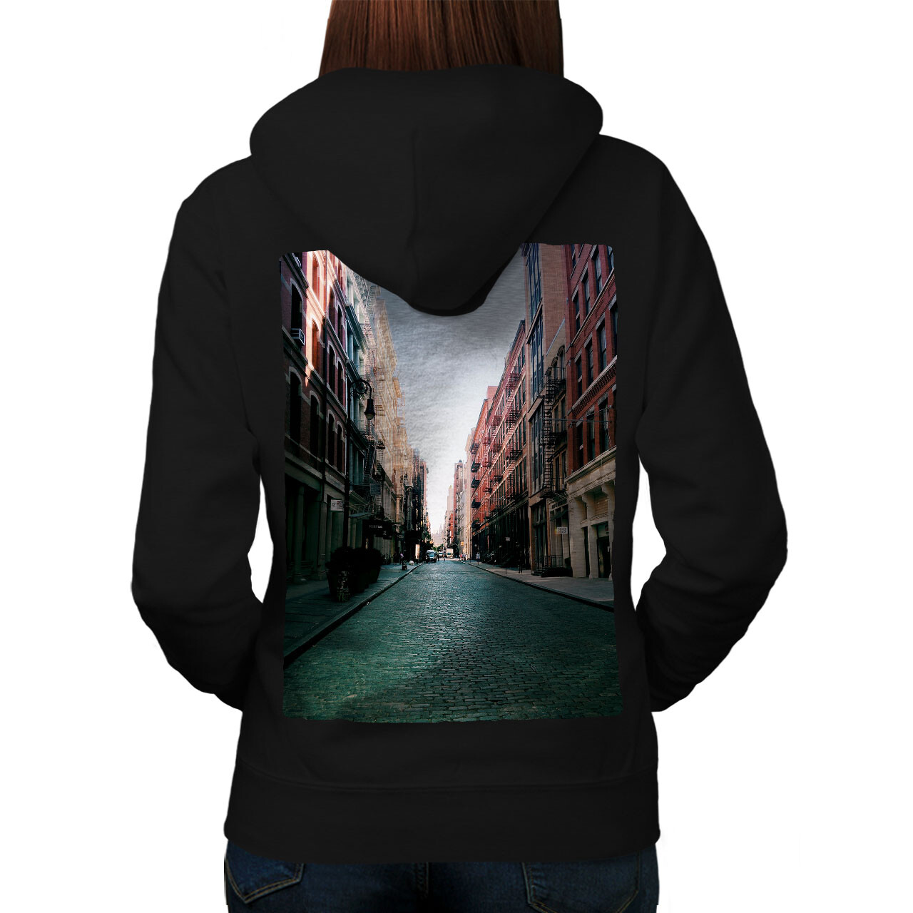 Wellcoda Street Old Town Art City Old Womens Hoodie Back