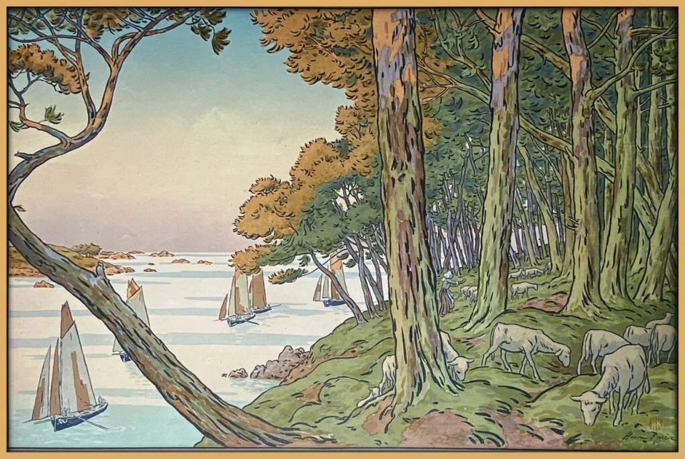 Impresión artística de velas y ovejas - Henri Riviere, 1897, litografía de paisaje francés Foto 2 de 2