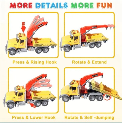Kids Rescue Wrecker Tow Truck Set Recovery Crane Wth Hook and Sound Car Activity - Picture 5 of 11