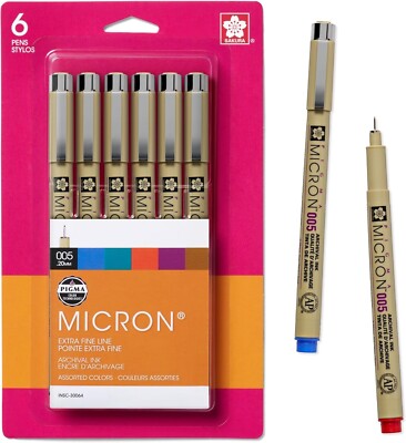 Sakura Micron 005 Fine Line Color Set 6 Assorted Colors New In Pack