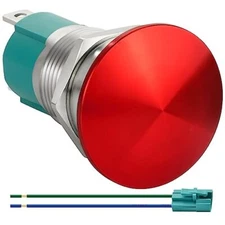 10 Amp 16mm 5/8" Latching Mushroom Head Red Push Button Switch Waterproof 