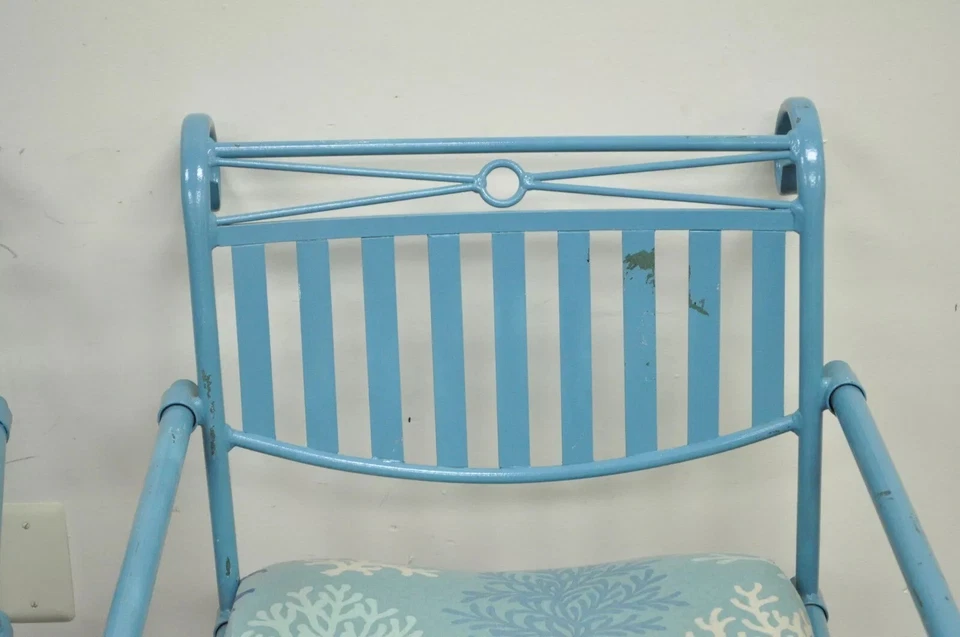 Vintage Hollywood Regency X-Frame Blue Iron Curule Directors Arm Chairs B - Pair Foto 4 de 4