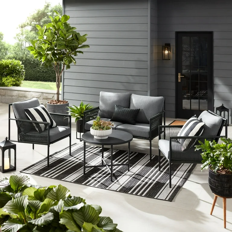 Mainstays Logan 4-Piece Outdoor Conversation Set, Dark Gray | eBay