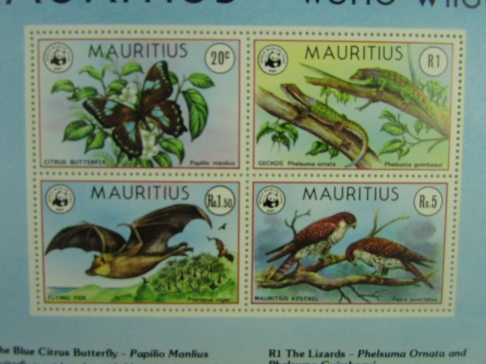 Mauricio SC #472a WORLD WILDLIFE Zorro Cernícalo Mariposa Geckos MNH SS Foto 2 de 2