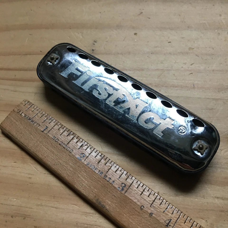 Armónica vintage años 80 primer acto 10 agujeros aprender y tocar plata cromada 4"L Foto 2 de 3