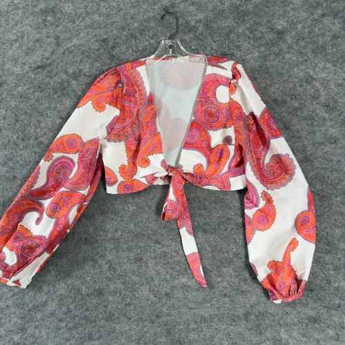 Rosevelvet Two Piece Short Set Womens L Floral Tie Front Crop Top High Waist - Picture 8 of 17