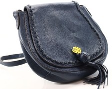 Nanette Lepore Crossbody Denim Blue Pebble Leather Ana Saddle-bag Flap-tassel