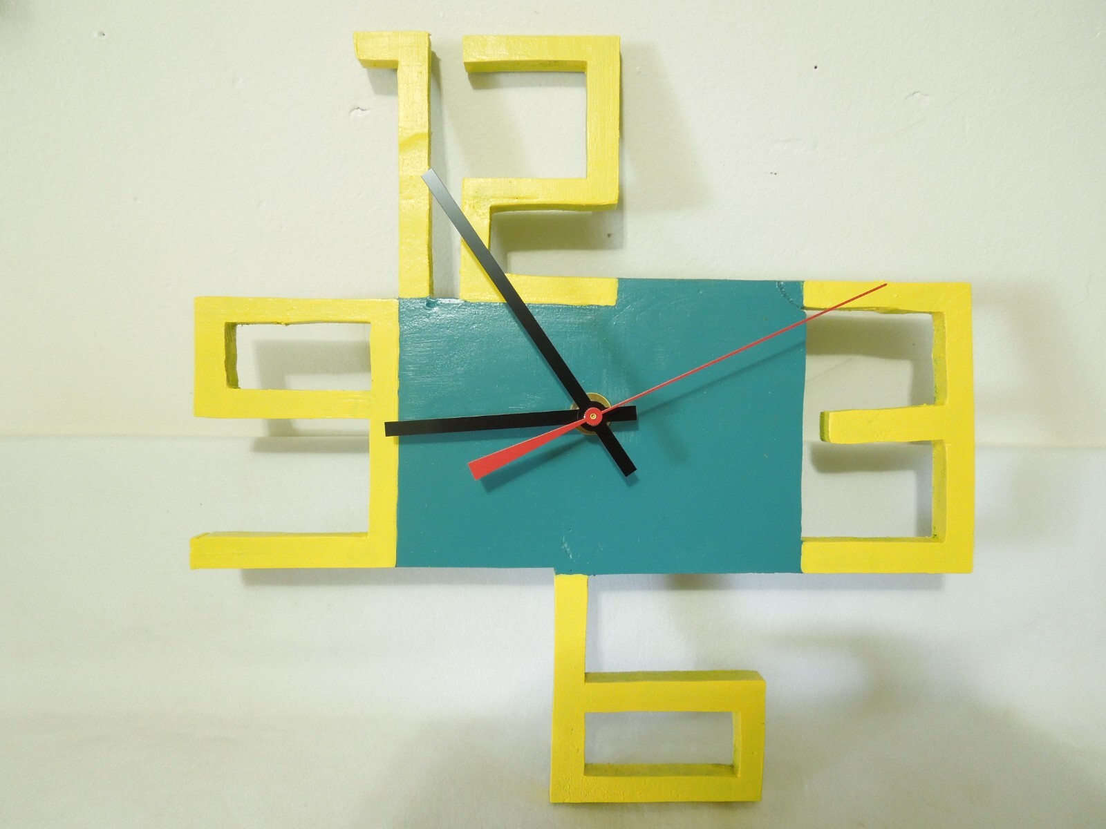 Wood Quartz Wall Clock Custom Frameless Modern Design Handmade & Painted in USA