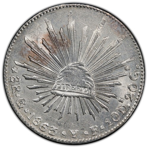 MESSICO GUANAJUATO ZECCA 1863-GoYF MONETA 8 REALES, CERTIFICATO PCGS UNC. DETTAGLI - Foto 2 di 5
