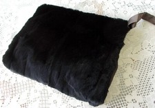 Vintage Genuine Black Fur Purse Muff Hand Warmer W/ Zippered Pocket Soft 12"