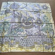 Hermes scarf silk Carre 90 Yellow Grey Green