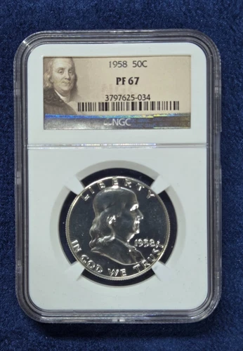 1958 PF67 Franklin Silver Half Dollar 90% Silver  NGC Graded Proof Coin