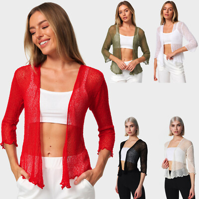 Bolero Jäckchen Cardigan Damen Brautstola Hauchdünn Federleicht Transparent 3/4
