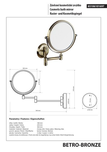 BETRO BRONZE Rasier- und Kosmetikspiegel Messing Bronze Bad & WC >> zum Bohren - Bild 2 von 6