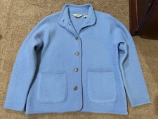 Vintage L.L. Bean 100 Wool Women  s Size M Sweater Cardigan Blue Silver Buttons