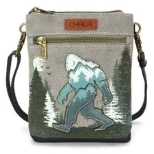 New Chala Double Pocket Crossbody Cell phone Canvas Bag BIGFOOT Gray gift RFID