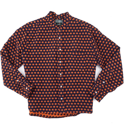 Gitman Bros Vintage Navy and Orange Jacquard Flannel Cotton Shirt XL Short