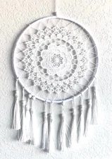 18"L Delicate White Lace Floral Flower Tasseled Dream Catcher Wall Hanging New