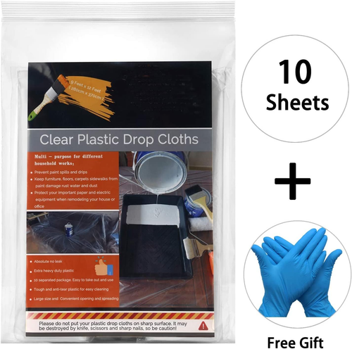 10 Piece Painter Plastic Drop Cloths Sheet,Waterproof Anti-Dust Cover,9X12 Feet - Picture 2 of 12