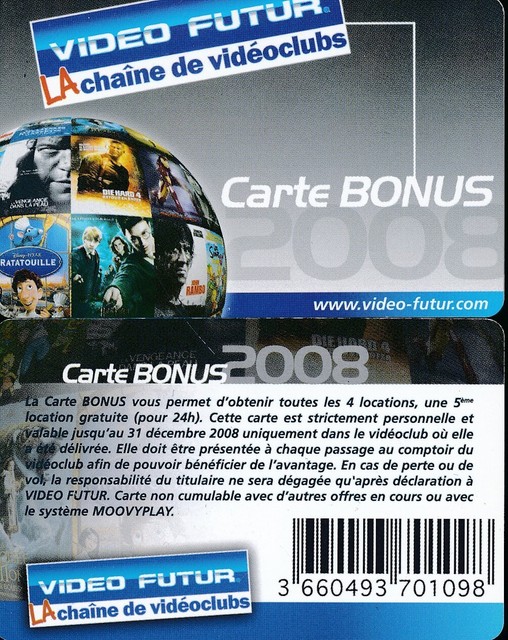 CARTE BONUS 2008 VIDEO FUTUR AR6553 CARTE BONUS 2008 VIDEO FUTUR AR6553