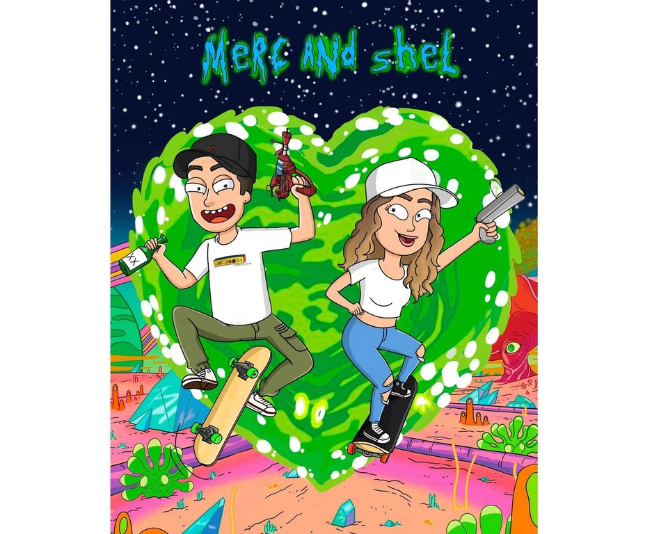 Rick and Morty Custom Couple Portrait, Caricatures, Anniversary Birthday Gifts - Imagem 2 de 4