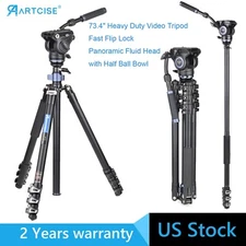 73.4" Heavy Duty Video Tripod Fast Flip Lock Tripod Monopod Fluid Head Tripod