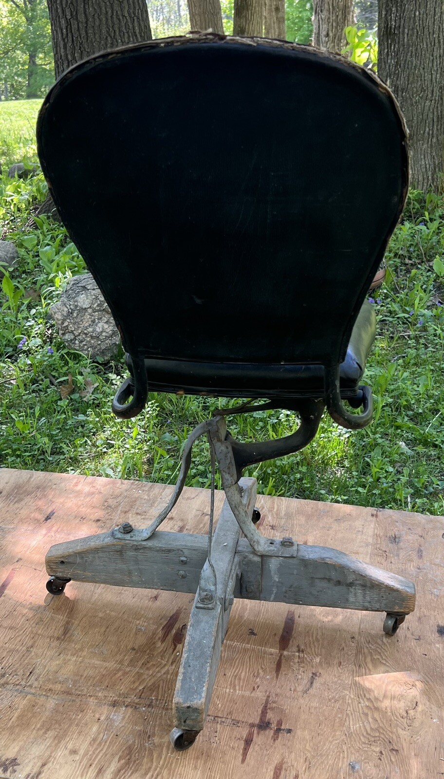 Antique Industrial Cast Iron Folding Chair On Wheels Folk Art Railroad Train Car