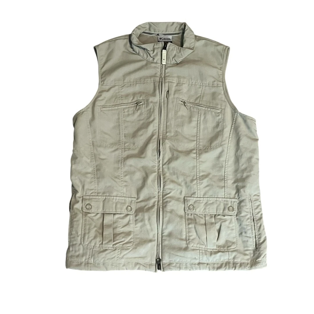 Columbia Vest Jacket Mens Large Beige Titanium Fishing Nylon Full Zip Hunting