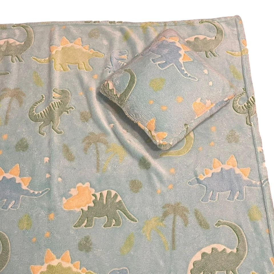 Plush Glow in the Dark Dinosaur Blanket 50X64 Matching Pillow Set - Image 4 of 4
