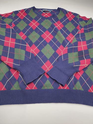 Vintage Polo Ralph Lauren Men's V Neck Argyle Sweater Green Blue Maroon Size XL - 第 3/9 張圖片