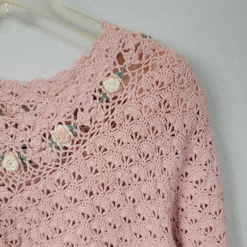 Pequeño Suéter Floral Rosa De Colección Colleen's Tejido Encaje Hecho a Mano - Imagen 3 de 10