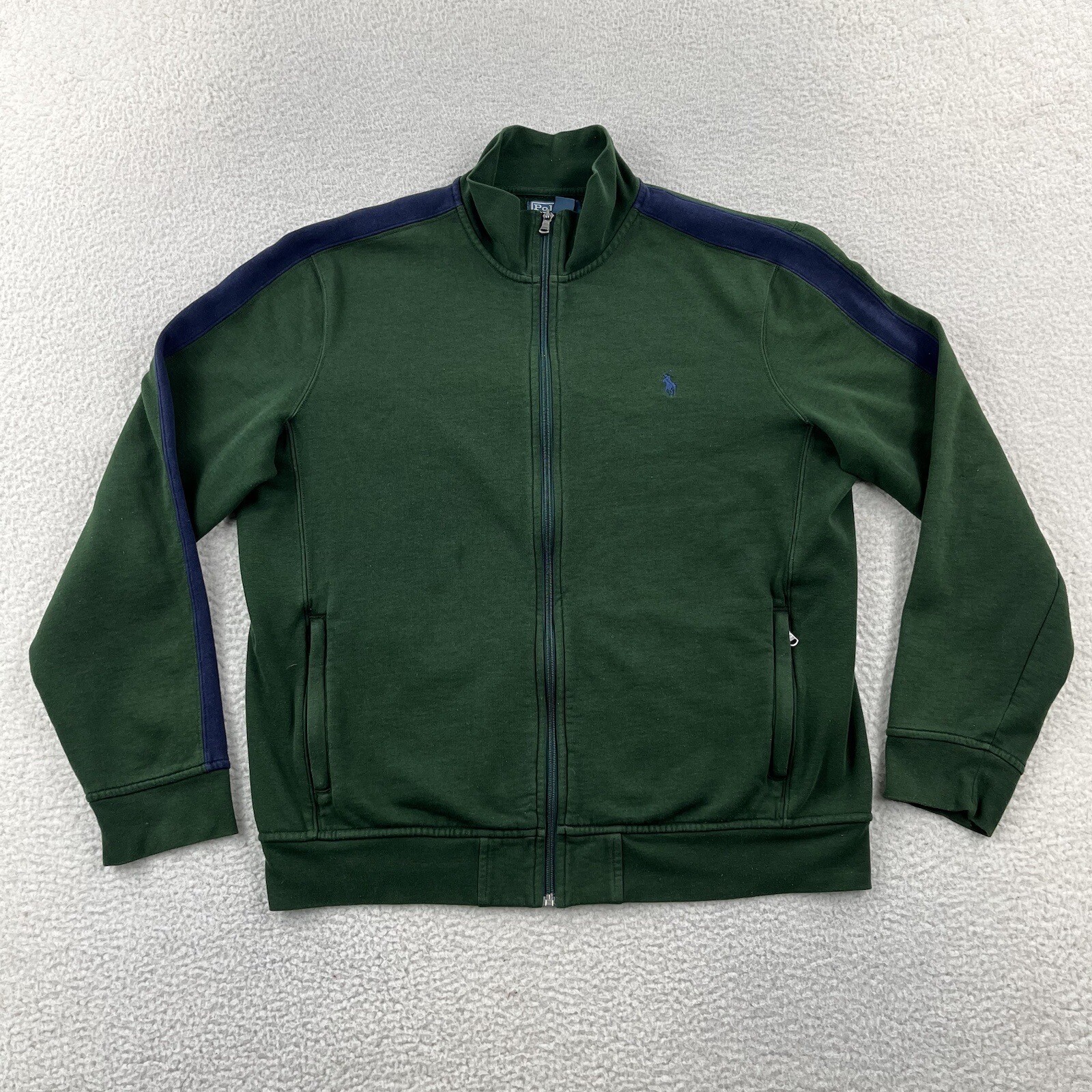 Polo Ralph Lauren Track Jacket da Uomo Extra Large Verde A Righe Blu Pony Cerniera Intera
