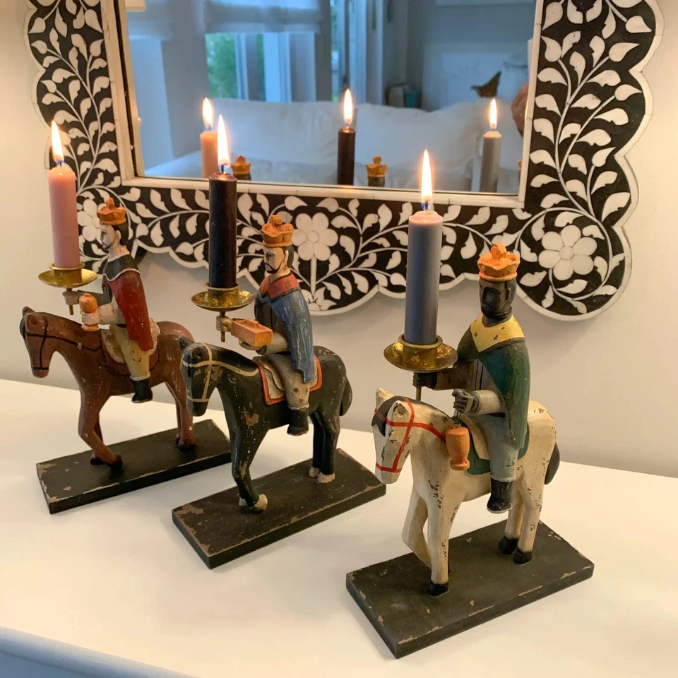 Heilige 3 Könige Kerzenständer Vintage Weihnachten Shabby Kerzenhalter dekofigur - Bild 2 von 4