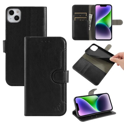 Premium Leder Brieftasche Flip Kartenfach Etui Abdeckung Ständer für iPhone 15, 14, 13